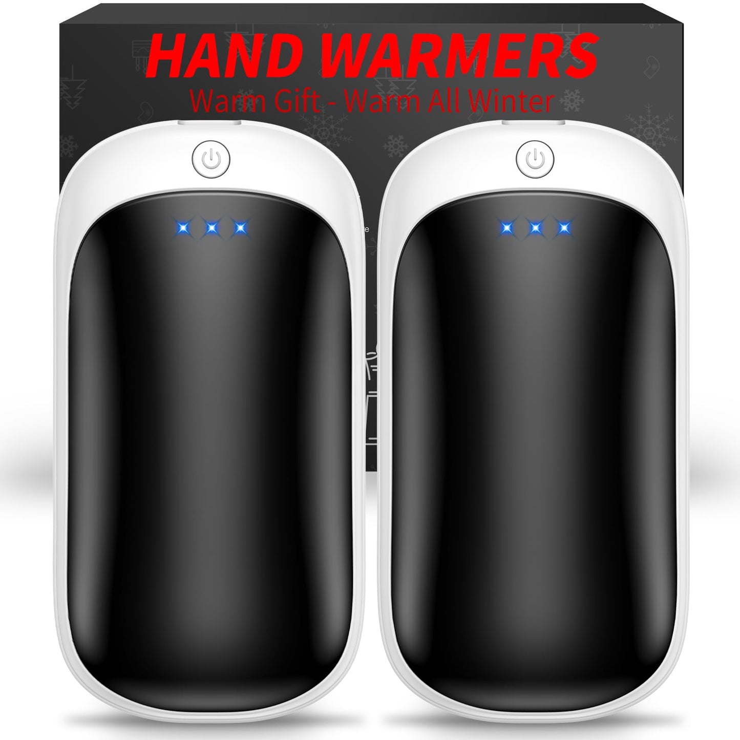 2 Pack Hand Warmers Rechargeable, Portable Electric Hand Warmers Reusable, USB Handwarmers, Outdoor/Indoor/Warm Gifts for Men Women Kids (Black&Black*2)