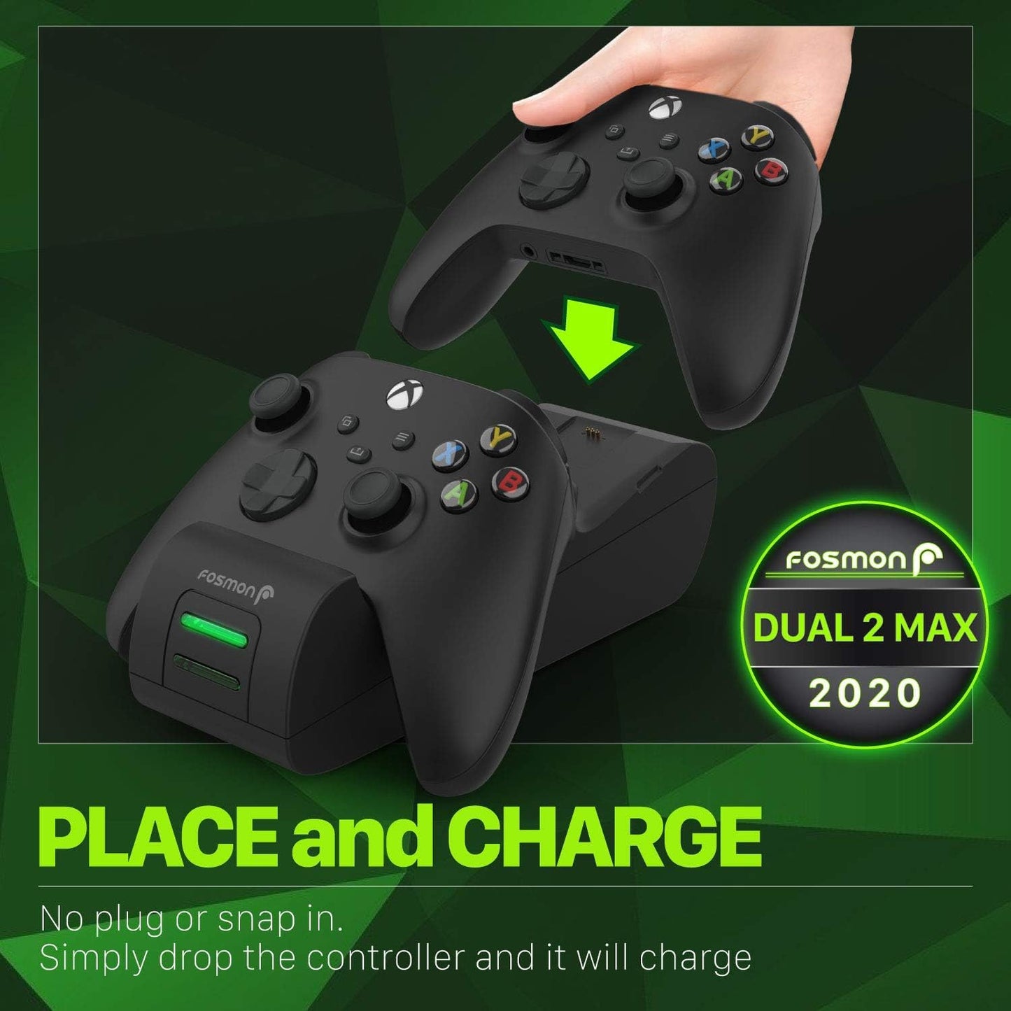 Fosmon Dual 2 MAX Controller Charger Station with 2X 5280mWh Rechargeable Battery Pack Compatible with Xbox Series X/S/One/Elite/Core Controller