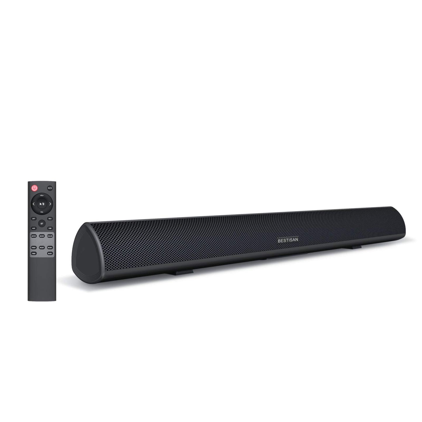 80Watt 34Inch Sound bar, Bestisan Soundbar Bluetooth 5.0 Wireless and Wired Home Theater Speaker (DSP, HDMI-ARC, Bass Adjustable, Optical Cable Included)