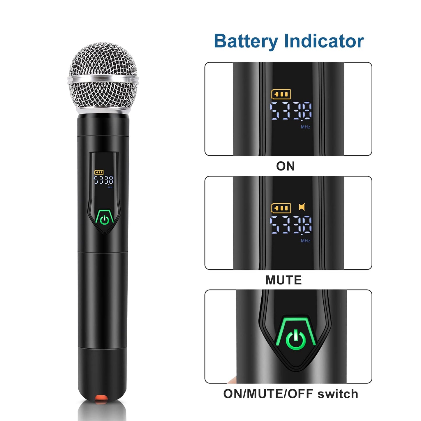 4-Channel Wireless Microphone System, Quad UHF Metal Cordless Mic, 4x25 Channels, Professional Cordless Mic System for Church, DJ, Karaoke,Wedding, Home KTV Set