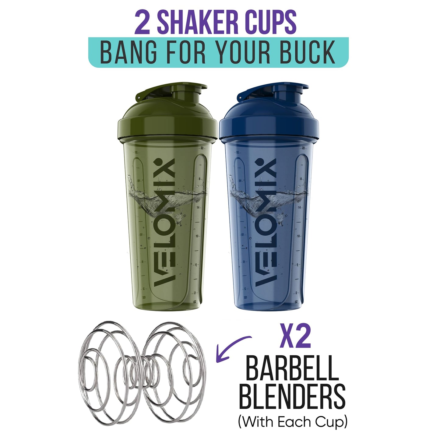 -2 Pack- 28 oz Protein Shaker Bottles for Protein Mixes - 2x Wire Whisk | Leak Proof Shaker Cups for Protein Shakes | Protein Shaker Bottle Pack | Shakers for Protein Shakes-Black&Transparent