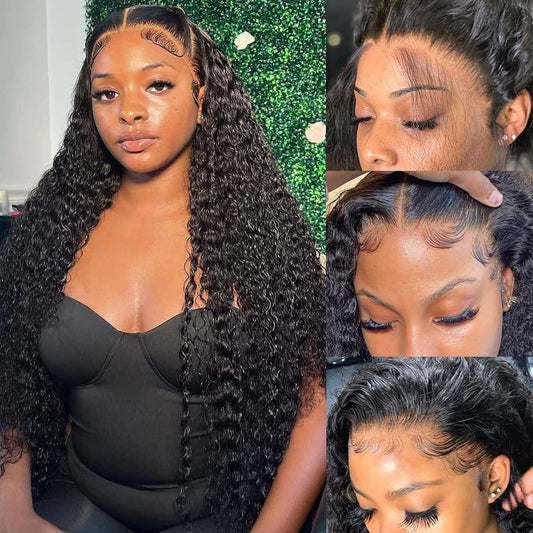 bangjazz 13x4 Deep Wave Lace Front Wigs Human Hair 180% Density Deep Wave Frontal Wigs Human Hair HD Lace 26 Inch Curly Wigs for Black Women Pre Plucked with Baby Hair Curly Lace Front Wig Human Hair