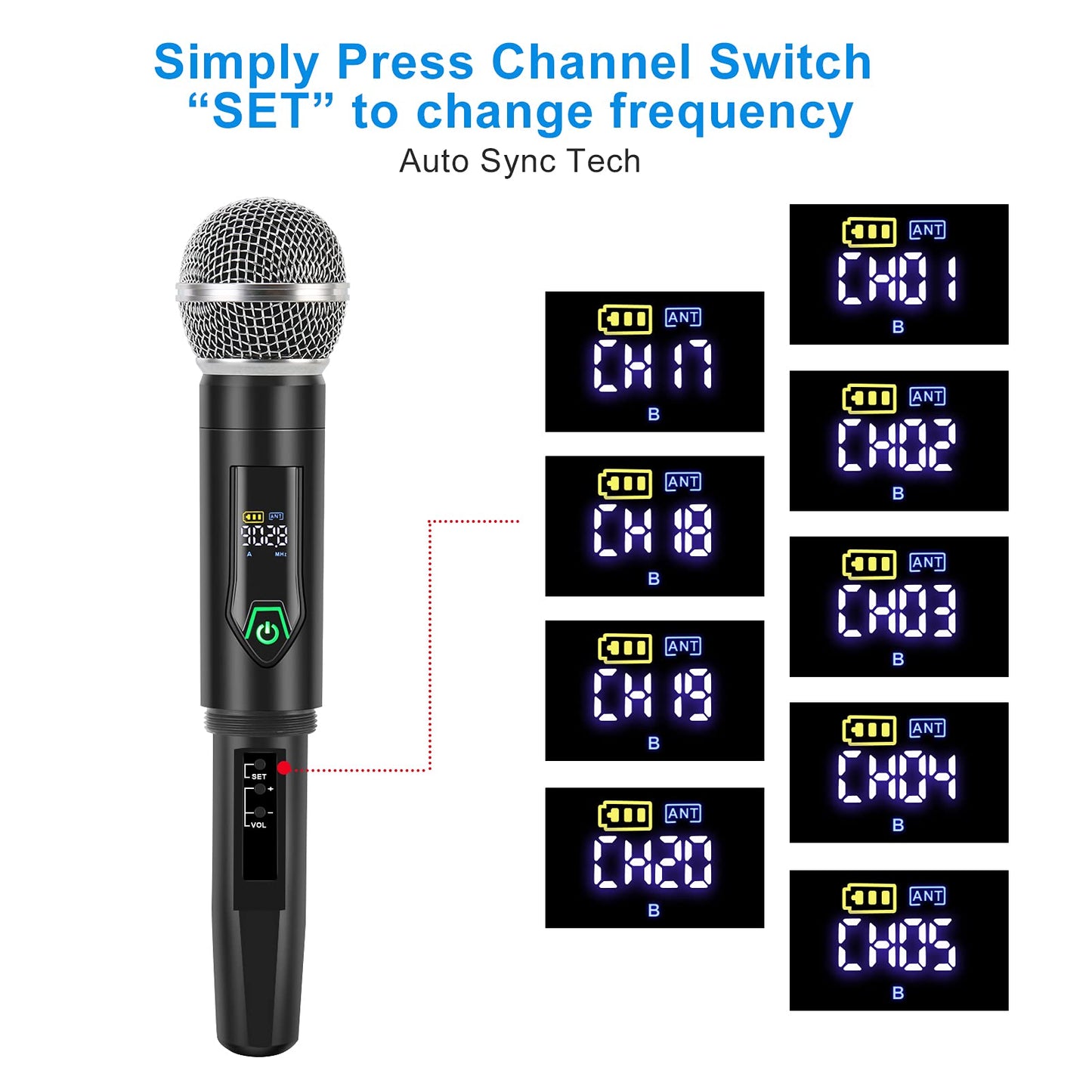 4-Channel Wireless Microphone System, Quad UHF Metal Cordless Mic, 4x25 Channels, Professional Cordless Mic System for Church, DJ, Karaoke,Wedding, Home KTV Set