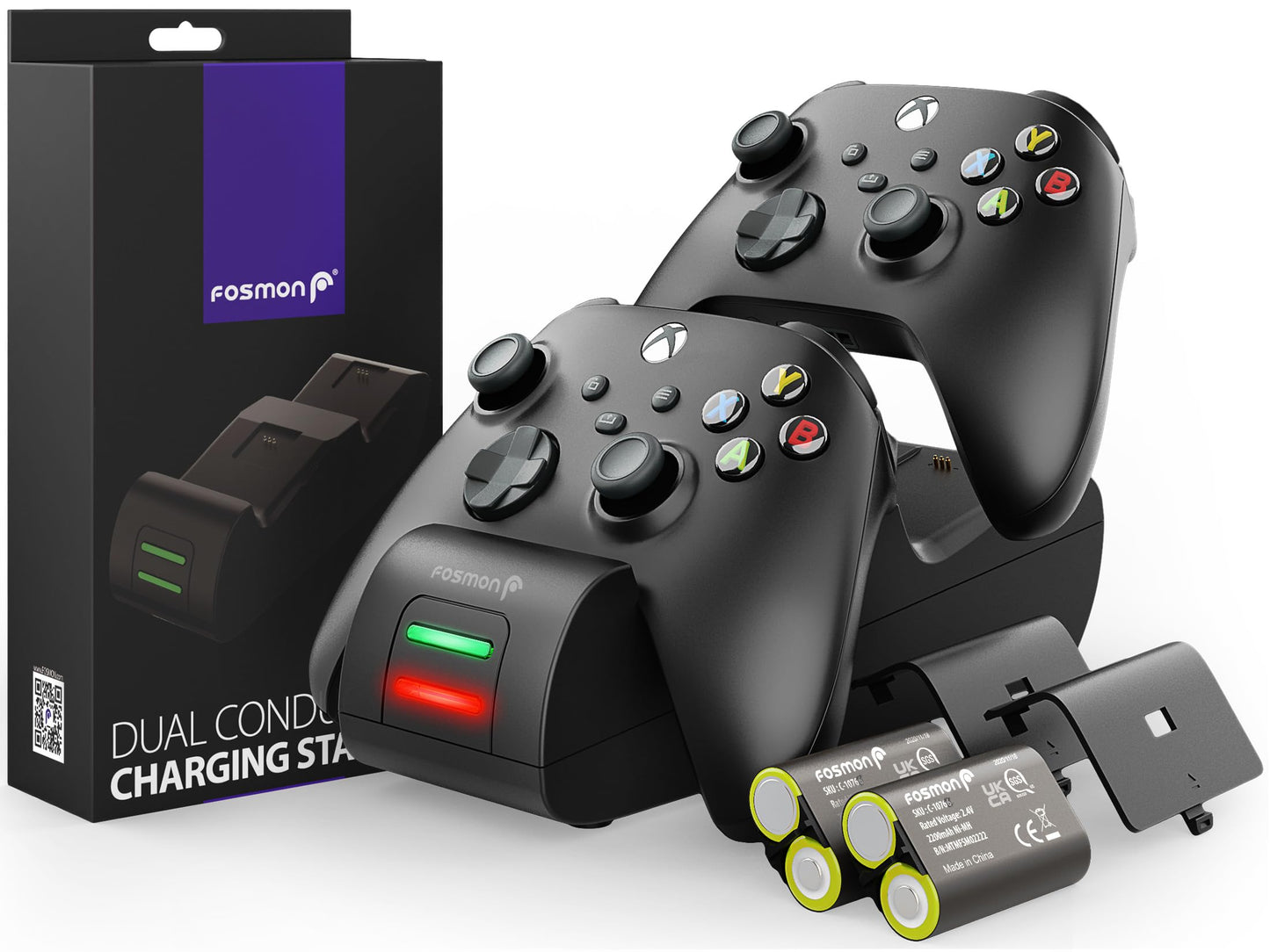 Fosmon Dual 2 MAX Controller Charger Station with 2X 5280mWh Rechargeable Battery Pack Compatible with Xbox Series X/S/One/Elite/Core Controller