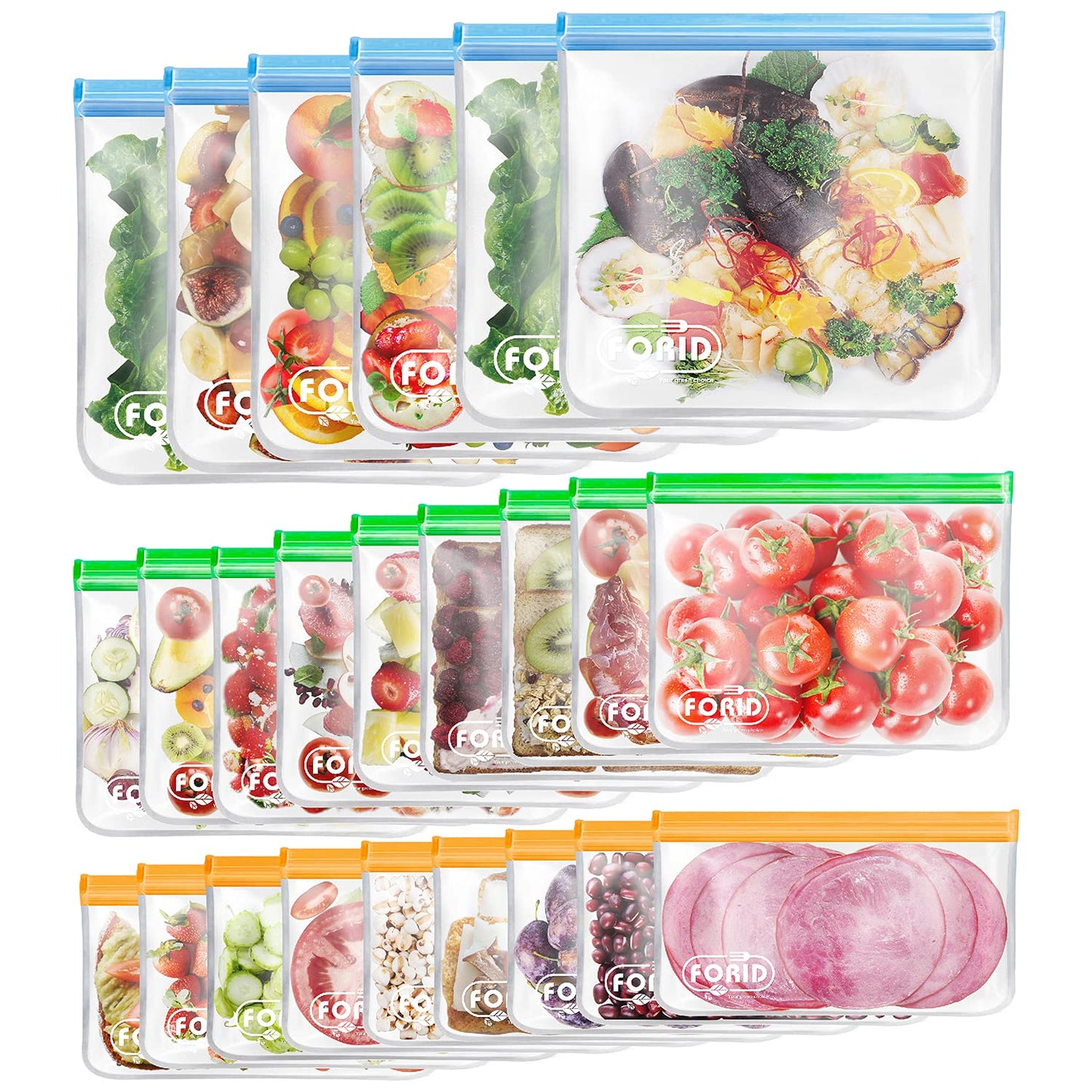 24 Pack Reusable Food Storage Bags - Non Plastic & Silicone Gallon Freezer Bags Sandwich Snack Resealable Lunch Bags Extra Thick Leakproof for Marinate Food & Fruit Cereal Travel Items Home Kitchen