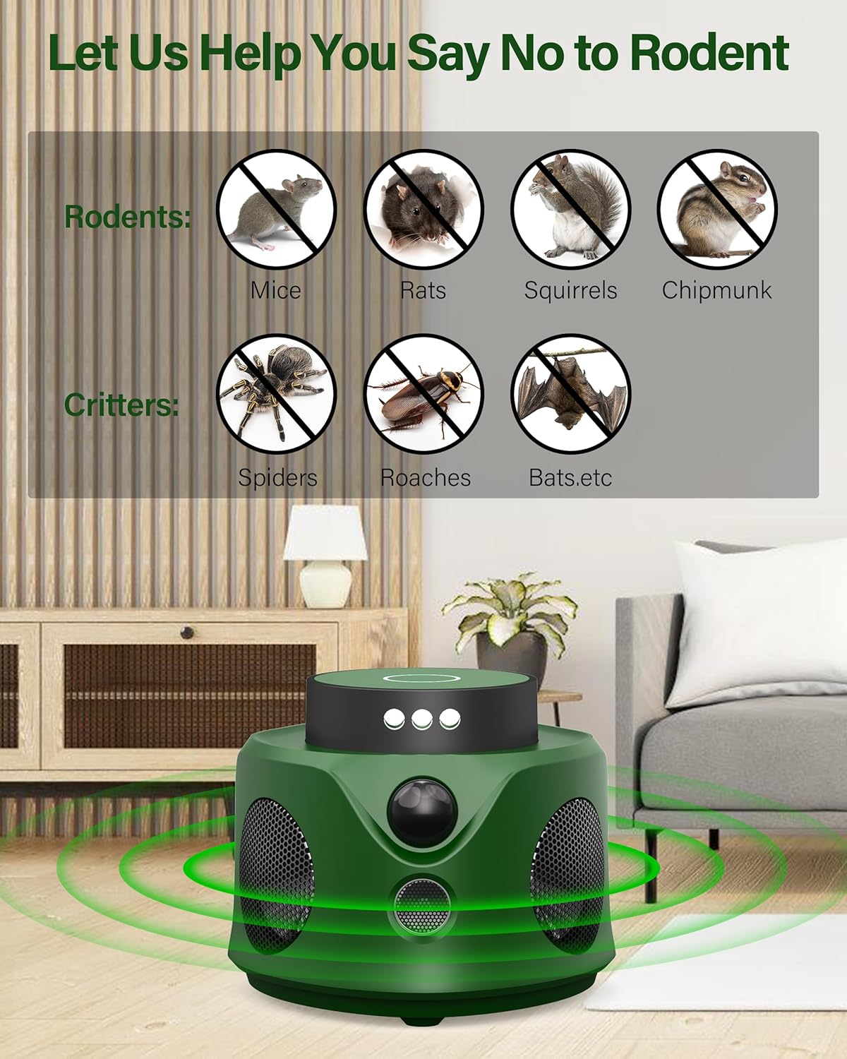 2024 Ultrasonic Rodent Mouse Repellent with PIR & Flash Light - Effective Control for Mouse, Squirrel, Mice, Rat, Rodent, Spider, Roach, Bugs, Bat