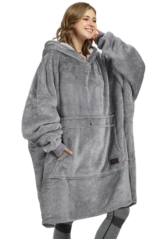 Catalonia Oversized Blanket Hoodie Sweatshirt, Wearable Sherpa Lounging Pullover for Adults Women Men